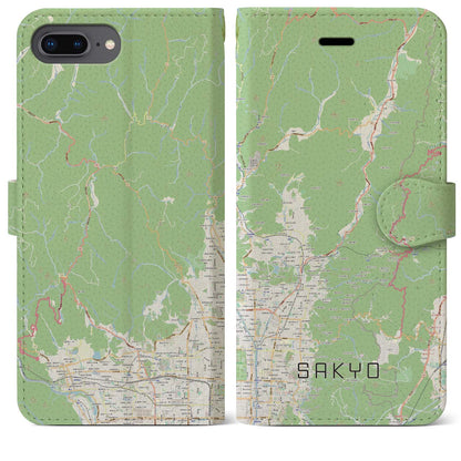 【左京（京都府）】地図柄iPhoneケース（手帳タイプ）ナチュラル・iPhone 8Plus /7Plus / 6sPlus / 6Plus 用