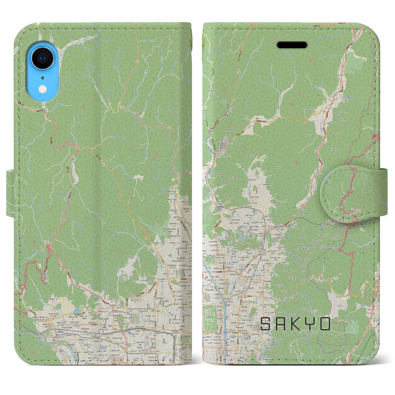 【左京】地図柄iPhoneケース（手帳両面タイプ・ナチュラル）iPhone XR 用