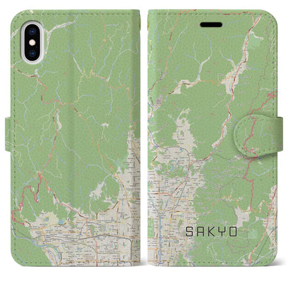 【左京（京都府）】地図柄iPhoneケース（手帳タイプ）ナチュラル・iPhone XS Max 用