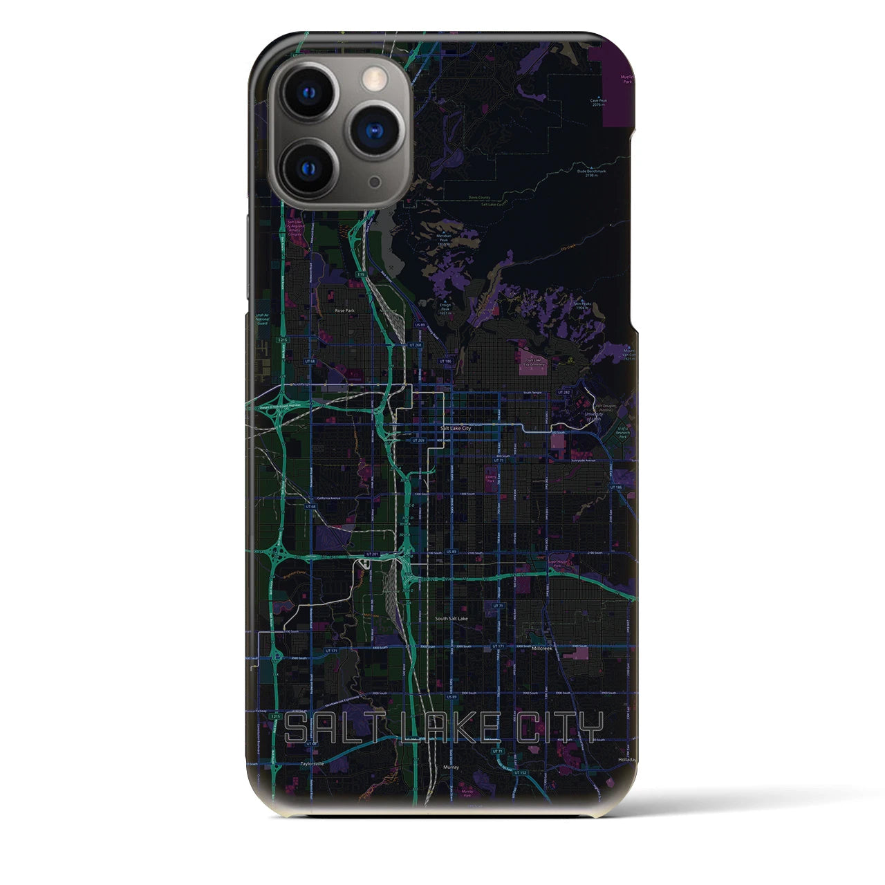 【ソルトレイクシティ】地図柄iPhoneケース（バックカバータイプ・ブラック）iPhone 11 Pro Max 用