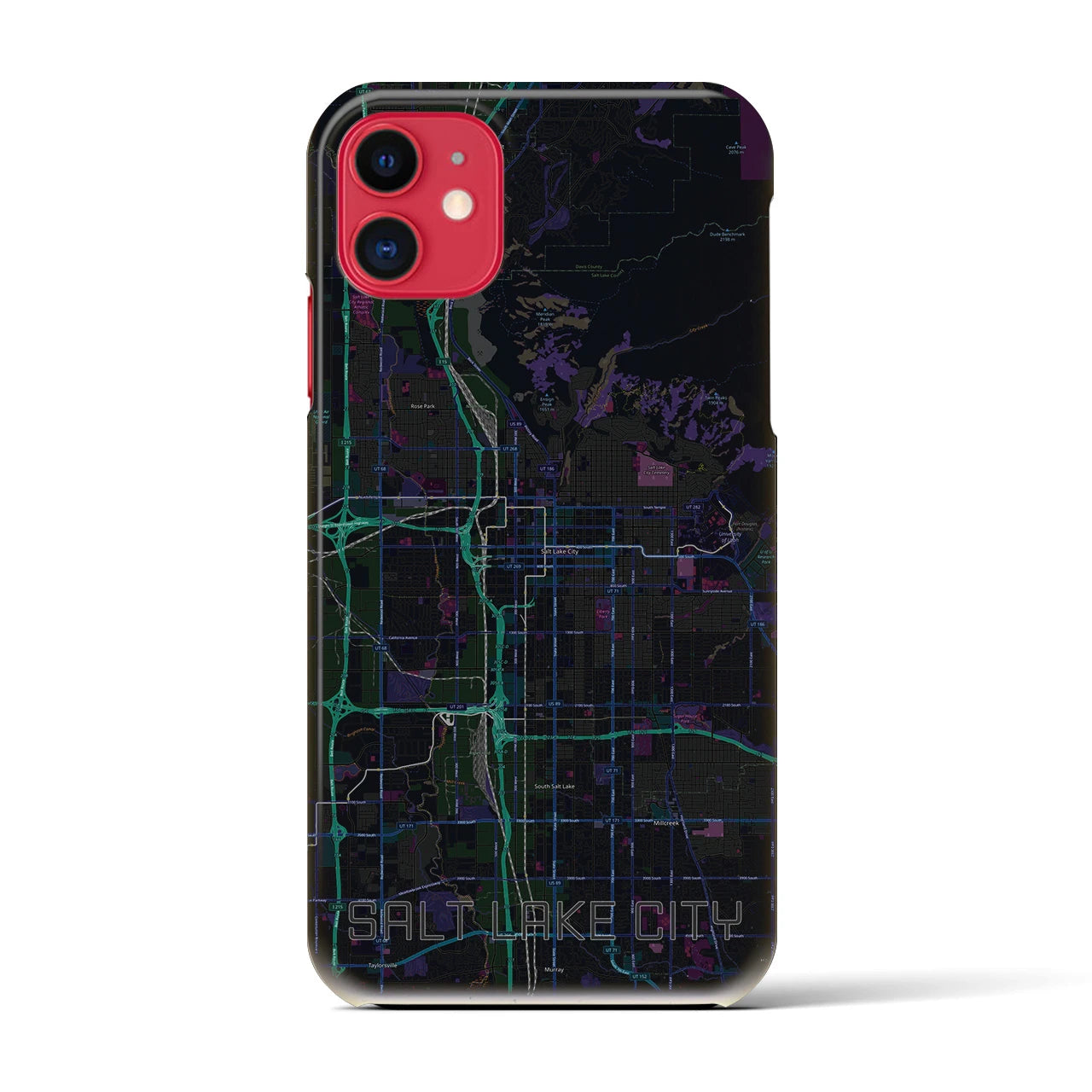 【ソルトレイクシティ】地図柄iPhoneケース（バックカバータイプ・ブラック）iPhone 11 用