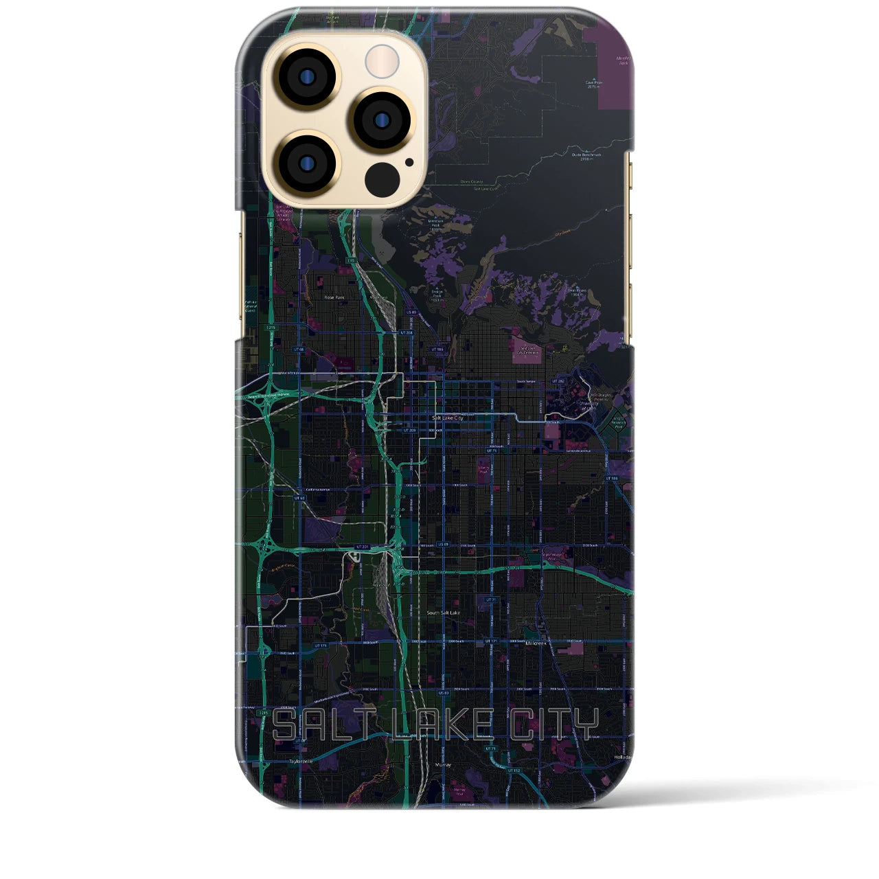 【ソルトレイクシティ】地図柄iPhoneケース（バックカバータイプ・ブラック）iPhone 12 Pro Max 用