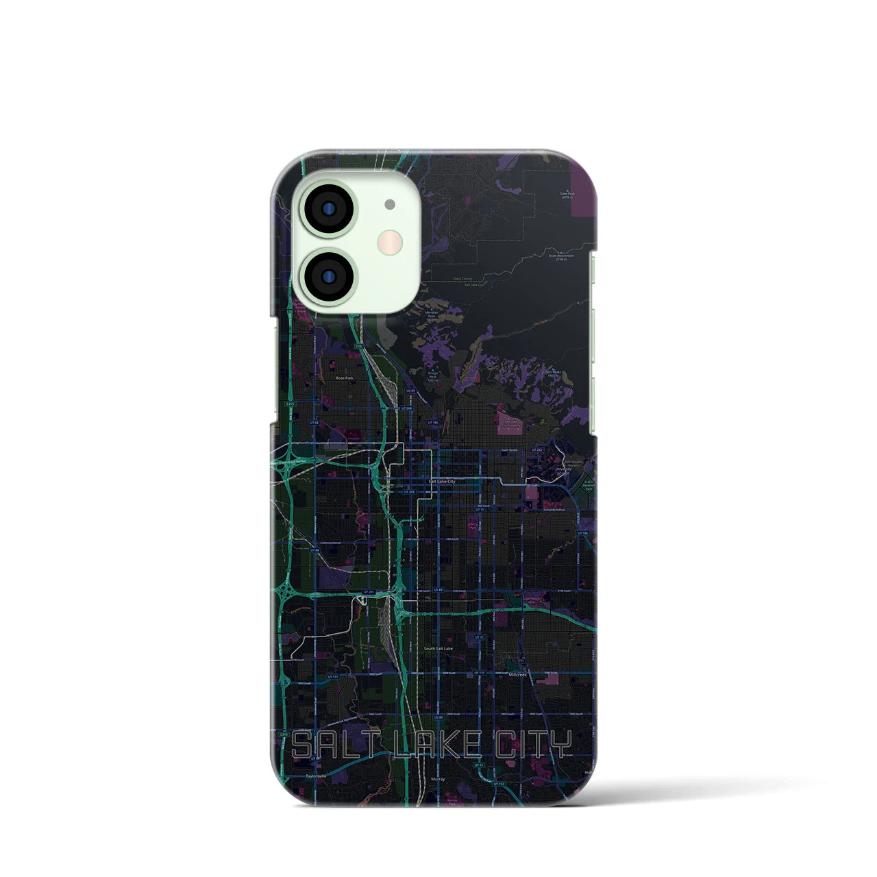 【ソルトレイクシティ】地図柄iPhoneケース（バックカバータイプ・ブラック）iPhone 12 mini 用