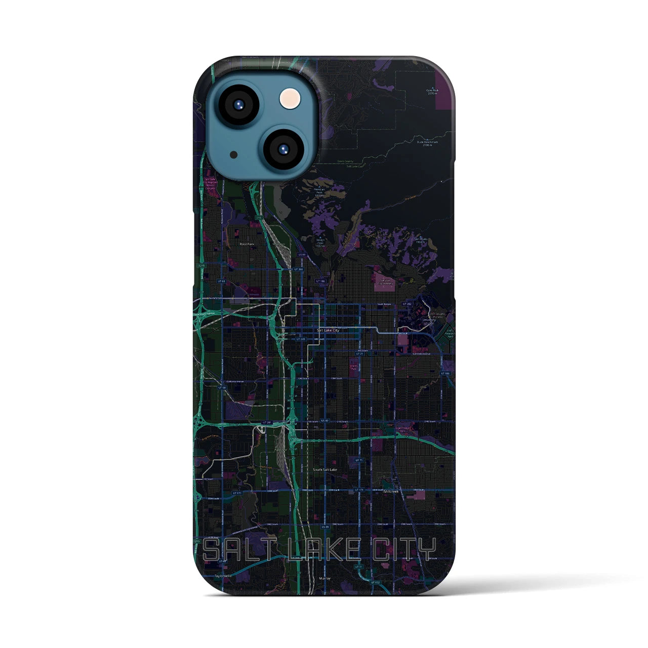 【ソルトレイクシティ】地図柄iPhoneケース（バックカバータイプ・ブラック）iPhone 13 用