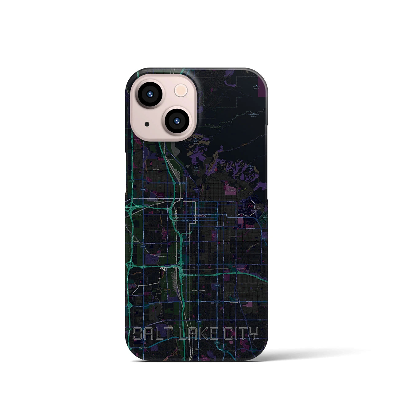 【ソルトレイクシティ】地図柄iPhoneケース（バックカバータイプ・ブラック）iPhone 13 mini 用