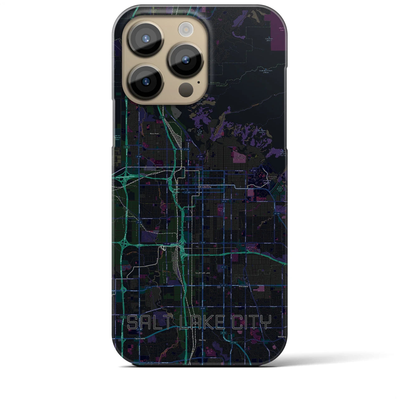 【ソルトレイクシティ】地図柄iPhoneケース（バックカバータイプ・ブラック）iPhone 14 Pro Max 用