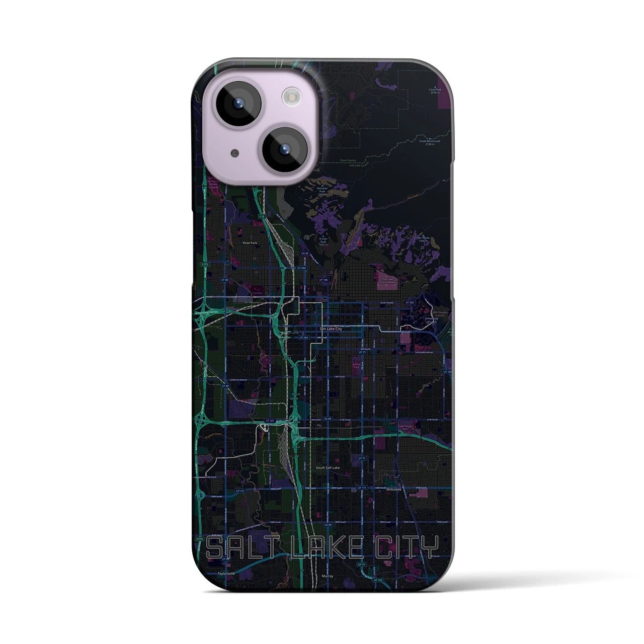 【ソルトレイクシティ】地図柄iPhoneケース（バックカバータイプ・ブラック）iPhone 14 用