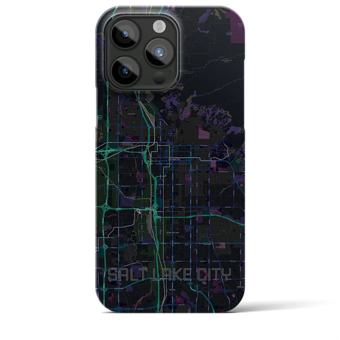 【ソルトレイクシティ】地図柄iPhoneケース（バックカバータイプ・ブラック）iPhone 15 Pro Max 用