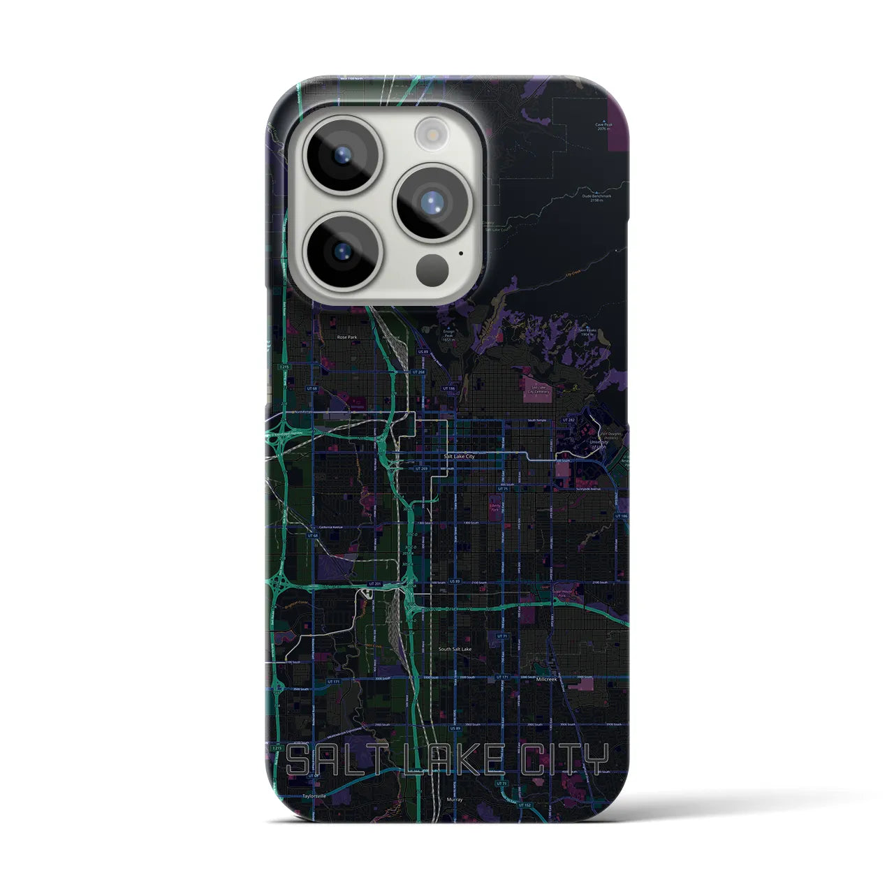 【ソルトレイクシティ】地図柄iPhoneケース（バックカバータイプ・ブラック）iPhone 15 Pro 用