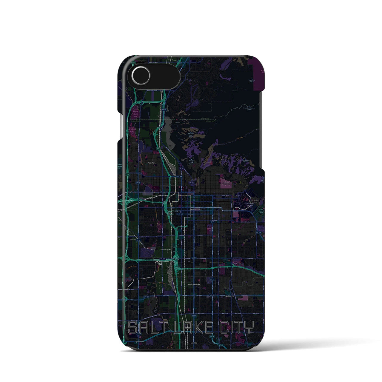 【ソルトレイクシティ】地図柄iPhoneケース（バックカバータイプ・ブラック）iPhone SE（第3 / 第2世代） / 8 / 7 / 6s / 6 用