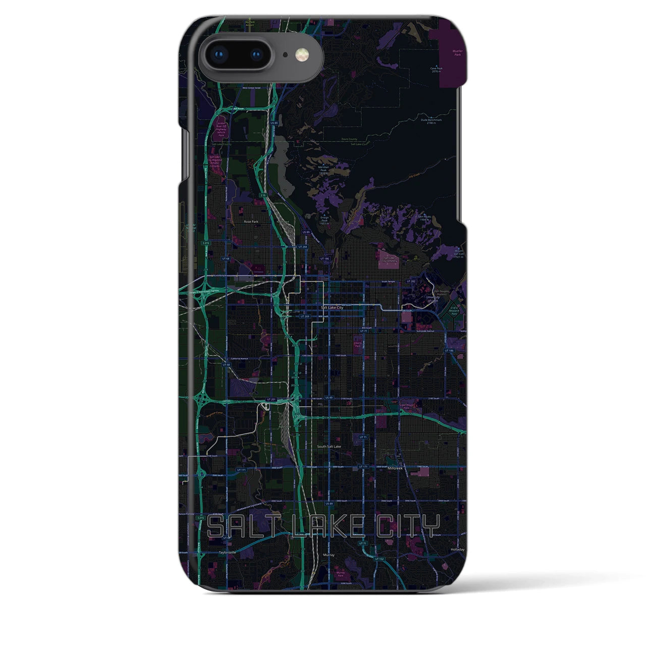 【ソルトレイクシティ】地図柄iPhoneケース（バックカバータイプ・ブラック）iPhone 8Plus /7Plus / 6sPlus / 6Plus 用