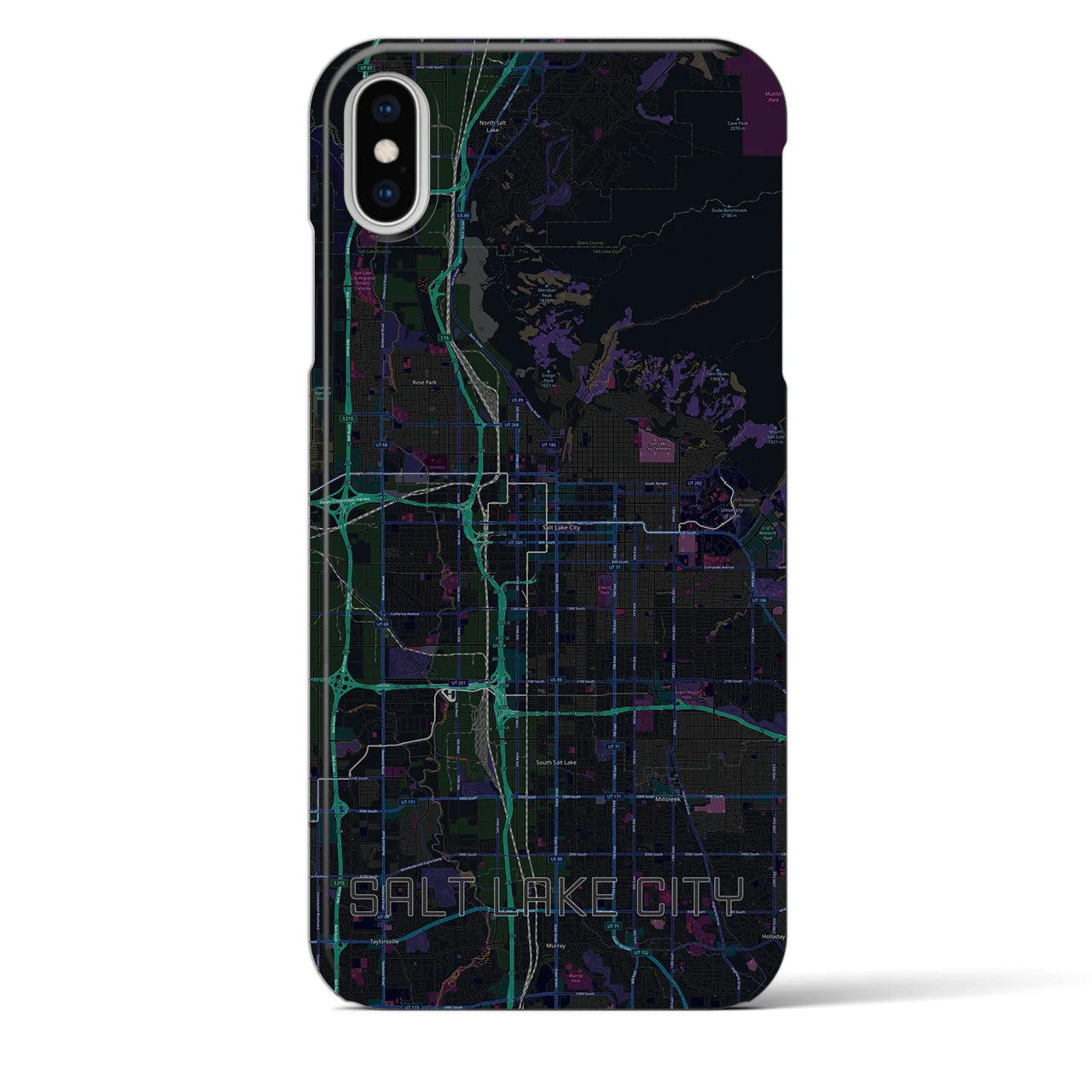 【ソルトレイクシティ】地図柄iPhoneケース（バックカバータイプ・ブラック）iPhone XS Max 用