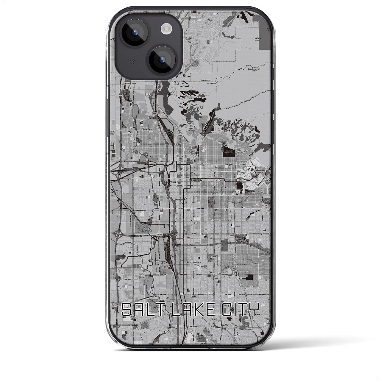 【ソルトレイクシティ】地図柄iPhoneケース（クリアタイプ・モノトーン）iPhone 14 Plus 用
