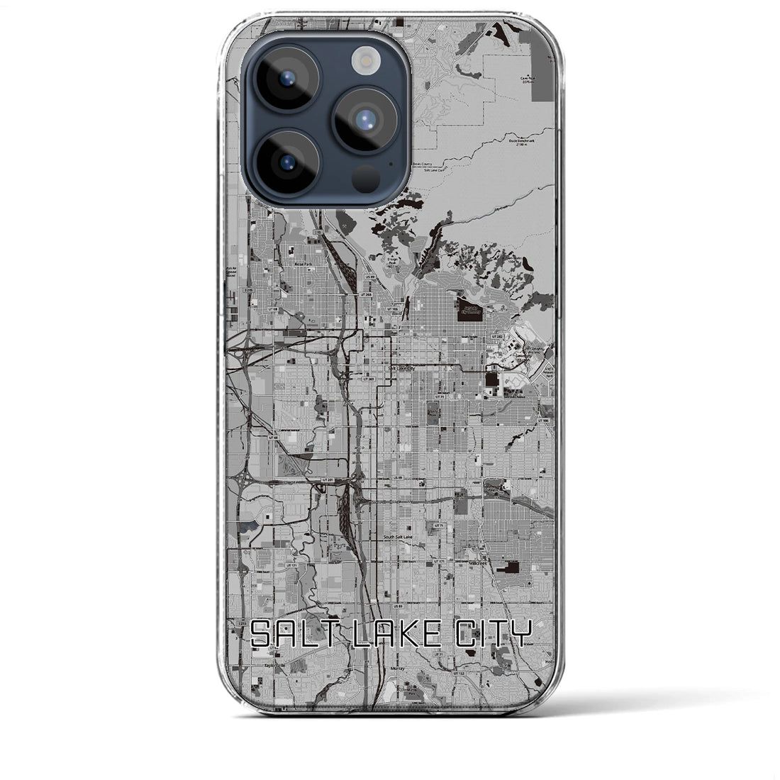 【ソルトレイクシティ】地図柄iPhoneケース（クリアタイプ・モノトーン）iPhone 15 Pro Max 用