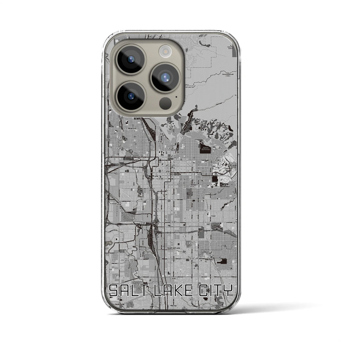 【ソルトレイクシティ】地図柄iPhoneケース（クリアタイプ・モノトーン）iPhone 15 Pro 用