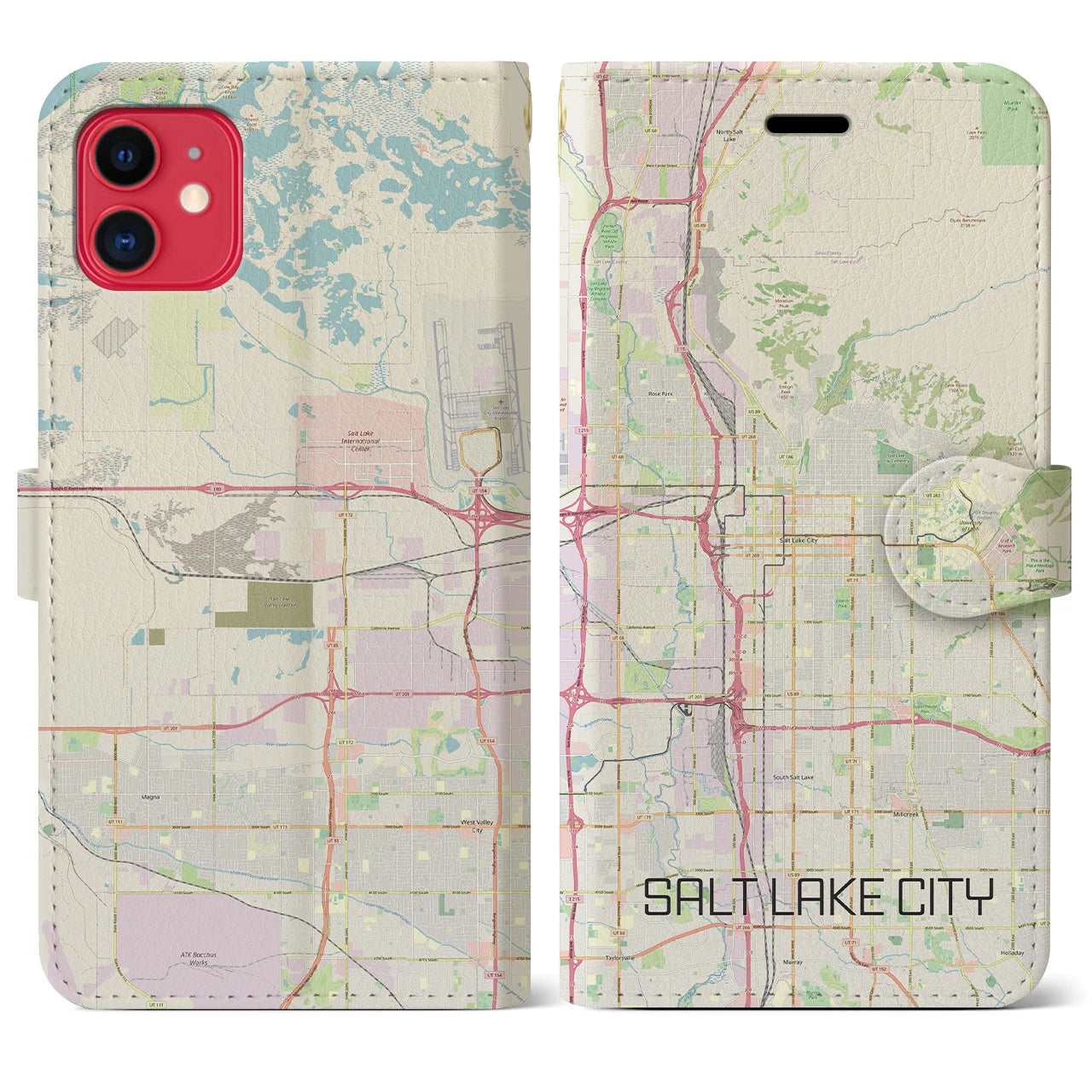 【ソルトレイクシティ】地図柄iPhoneケース（手帳両面タイプ・ナチュラル）iPhone 11 用