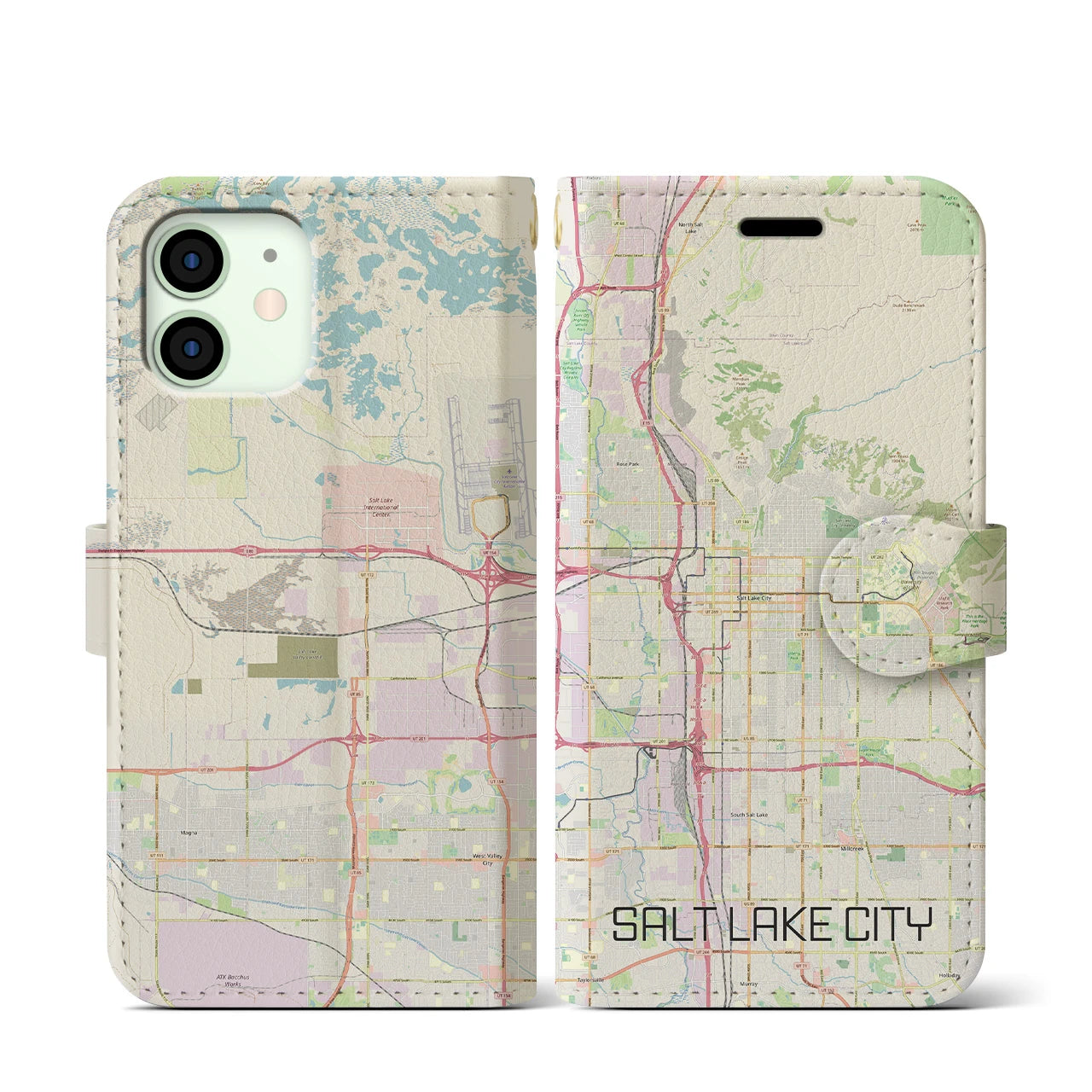 【ソルトレイクシティ】地図柄iPhoneケース（手帳両面タイプ・ナチュラル）iPhone 12 mini 用