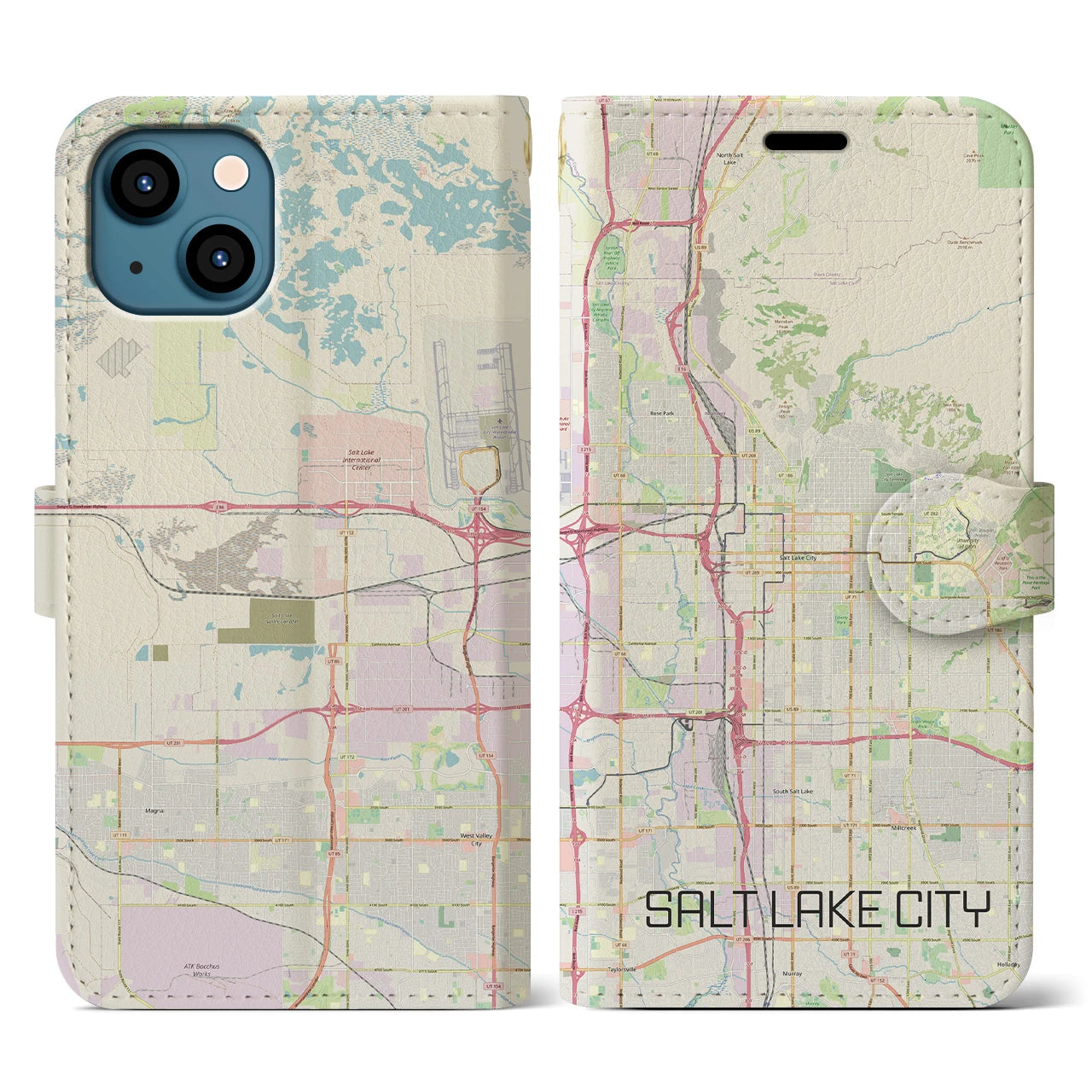 【ソルトレイクシティ】地図柄iPhoneケース（手帳両面タイプ・ナチュラル）iPhone 13 用