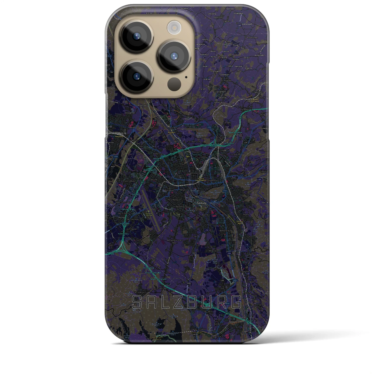 【ザルツブルク】地図柄iPhoneケース（バックカバータイプ・ブラック）iPhone 14 Pro Max 用