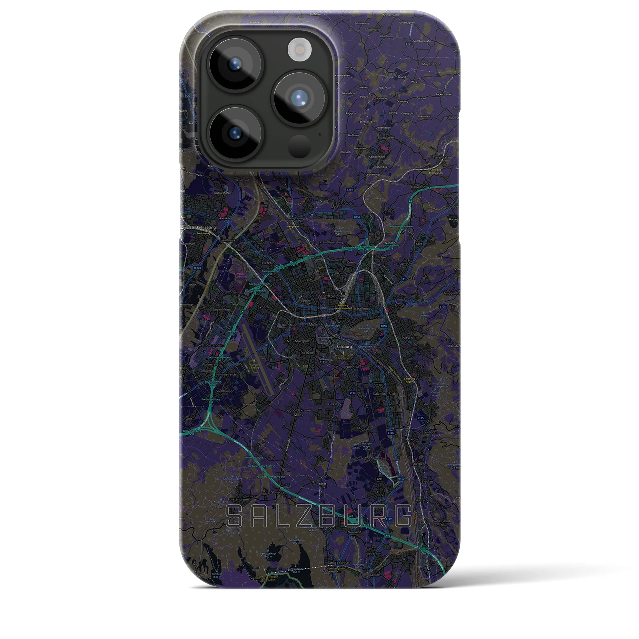 【ザルツブルク】地図柄iPhoneケース（バックカバータイプ・ブラック）iPhone 15 Pro Max 用