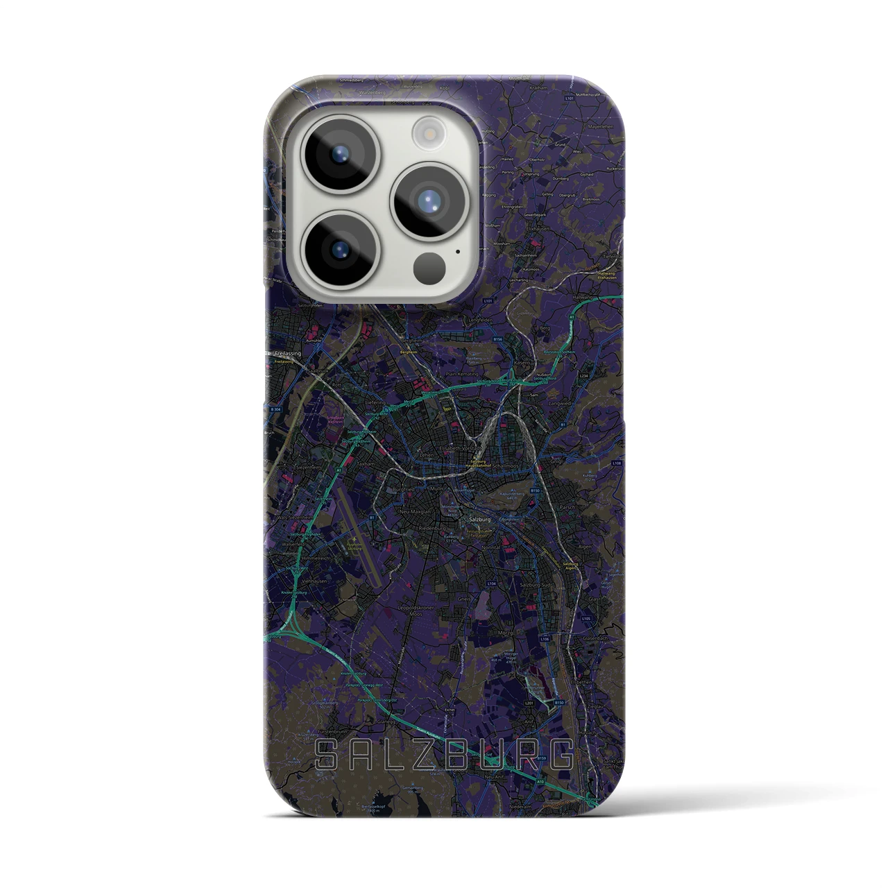 【ザルツブルク】地図柄iPhoneケース（バックカバータイプ・ブラック）iPhone 15 Pro 用