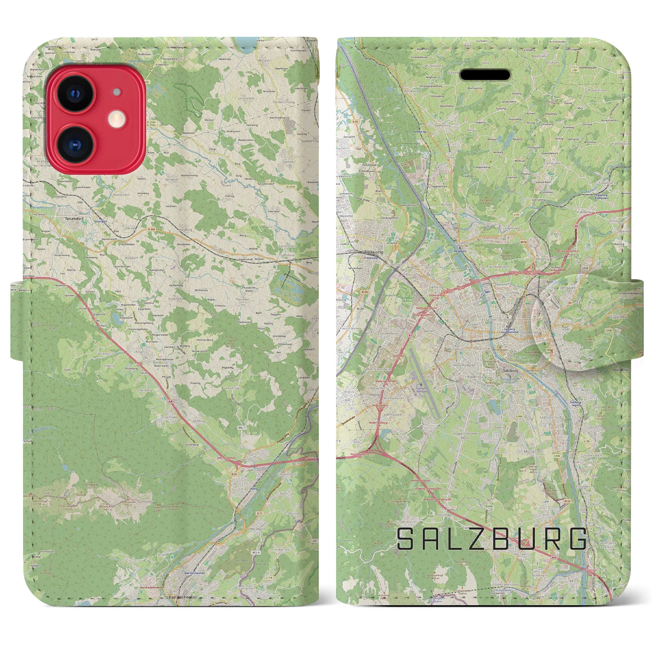 【ザルツブルク】地図柄iPhoneケース（手帳両面タイプ・ナチュラル）iPhone 11 用