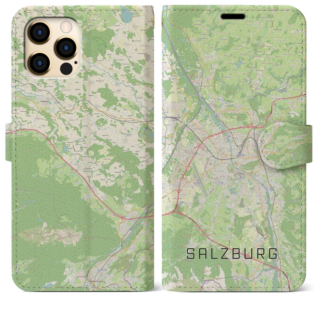 【ザルツブルク】地図柄iPhoneケース（手帳両面タイプ・ナチュラル）iPhone 12 Pro Max 用