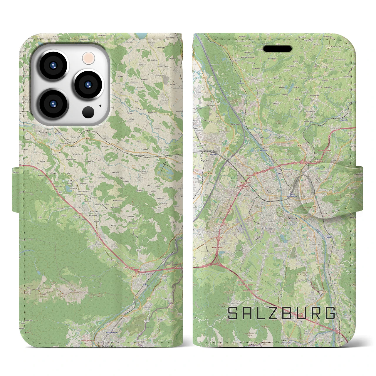 【ザルツブルク】地図柄iPhoneケース（手帳両面タイプ・ナチュラル）iPhone 13 Pro 用