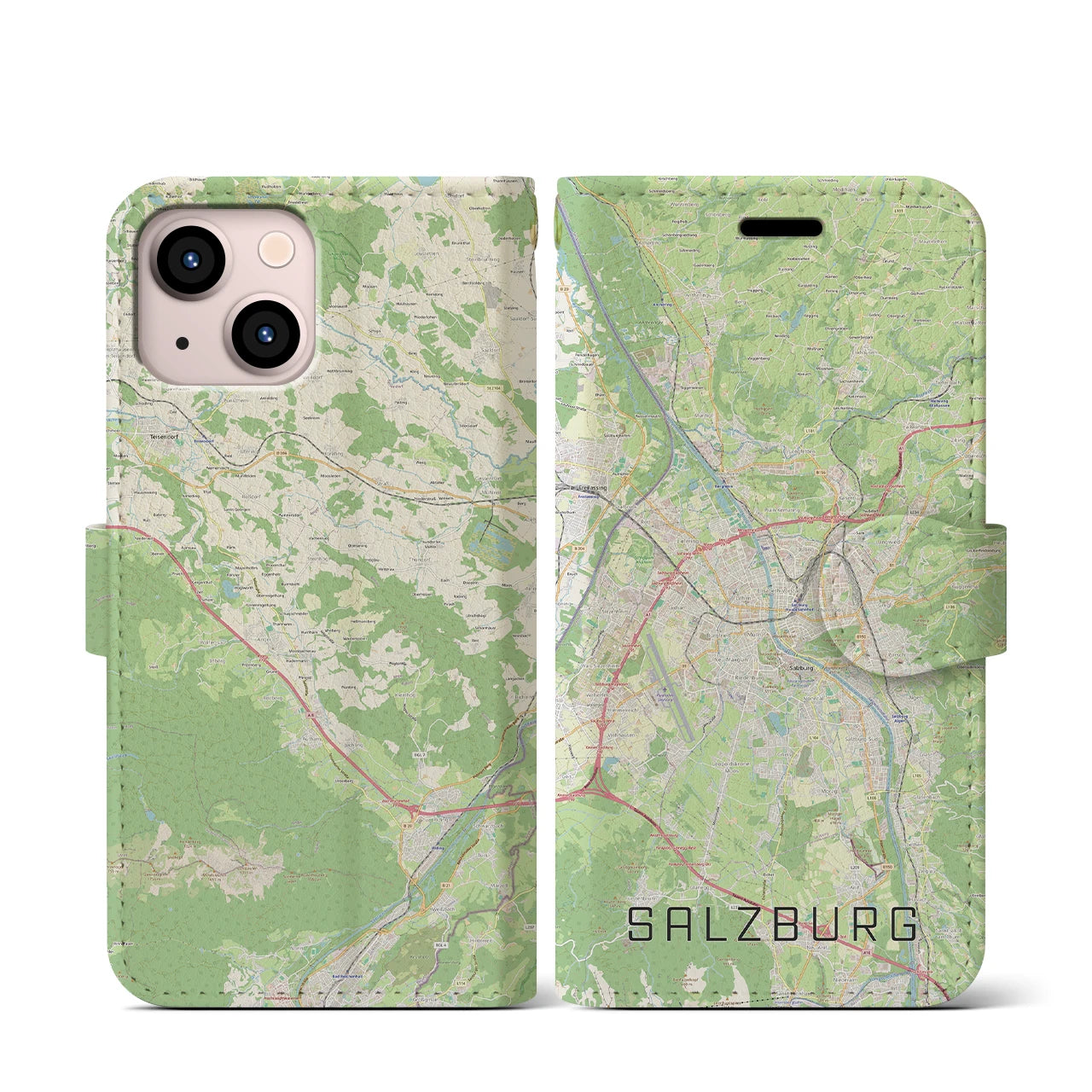 【ザルツブルク】地図柄iPhoneケース（手帳両面タイプ・ナチュラル）iPhone 13 mini 用