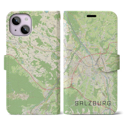 【ザルツブルク（オーストリア）】地図柄iPhoneケース（手帳タイプ）ナチュラル・iPhone 14 用