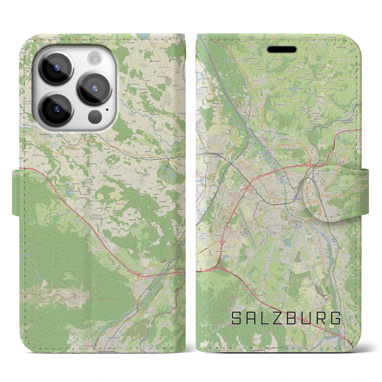 【ザルツブルク】地図柄iPhoneケース（手帳両面タイプ・ナチュラル）iPhone 14 Pro 用