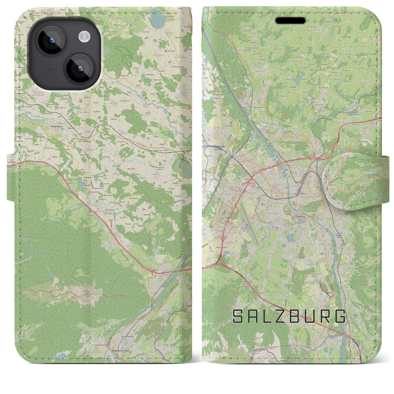 【ザルツブルク】地図柄iPhoneケース（手帳両面タイプ・ナチュラル）iPhone 14 Plus 用