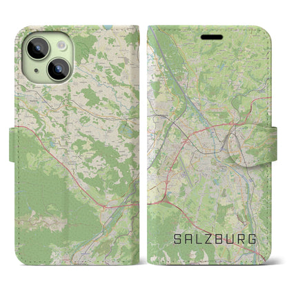 【ザルツブルク（オーストリア）】地図柄iPhoneケース（手帳タイプ）ナチュラル・iPhone 15 用