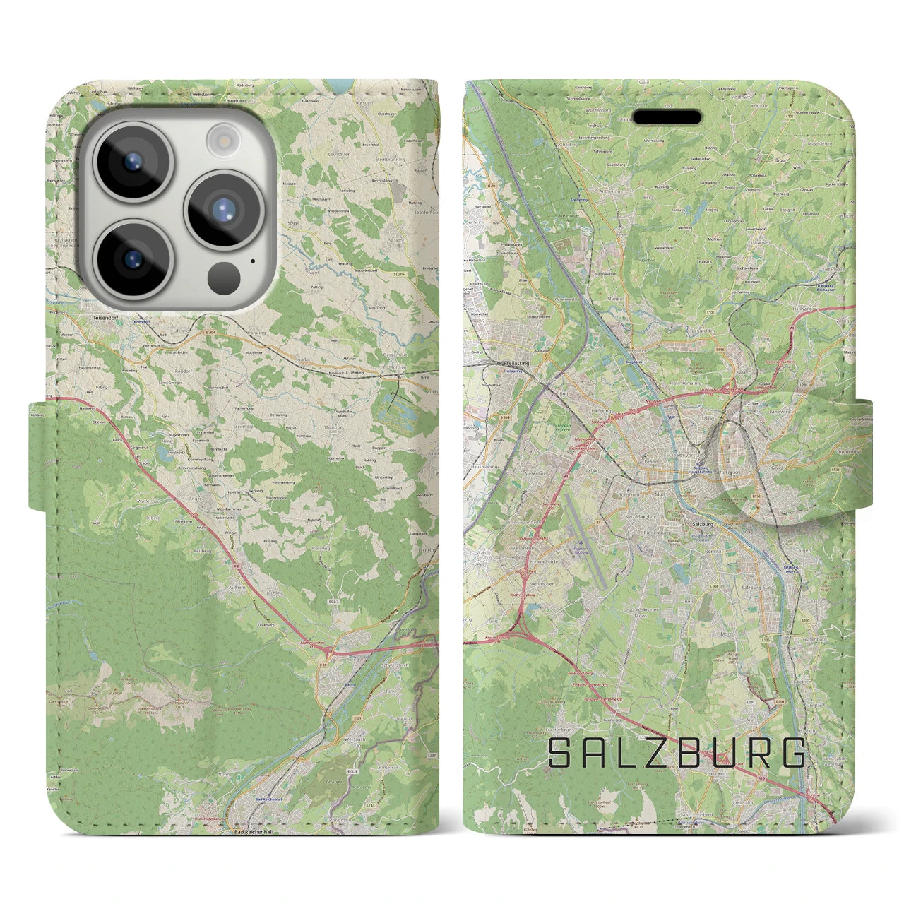 【ザルツブルク】地図柄iPhoneケース（手帳両面タイプ・ナチュラル）iPhone 15 Pro 用