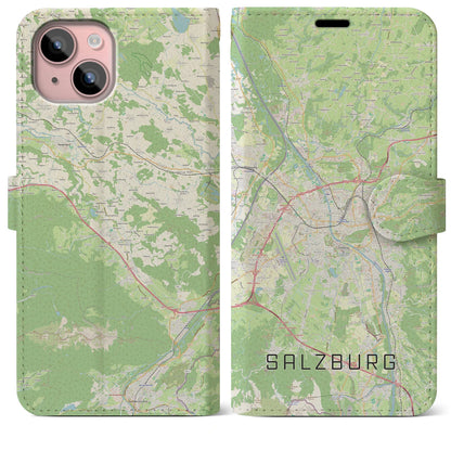 【ザルツブルク（オーストリア）】地図柄iPhoneケース（手帳タイプ）ナチュラル・iPhone 15 Plus 用