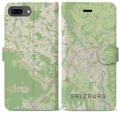 【ザルツブルク（オーストリア）】地図柄iPhoneケース（手帳タイプ）ナチュラル・iPhone 8Plus /7Plus / 6sPlus / 6Plus 用