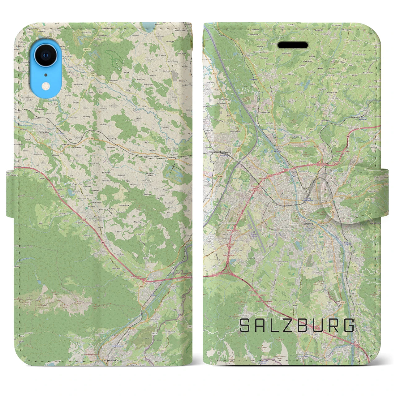 【ザルツブルク】地図柄iPhoneケース（手帳両面タイプ・ナチュラル）iPhone XR 用