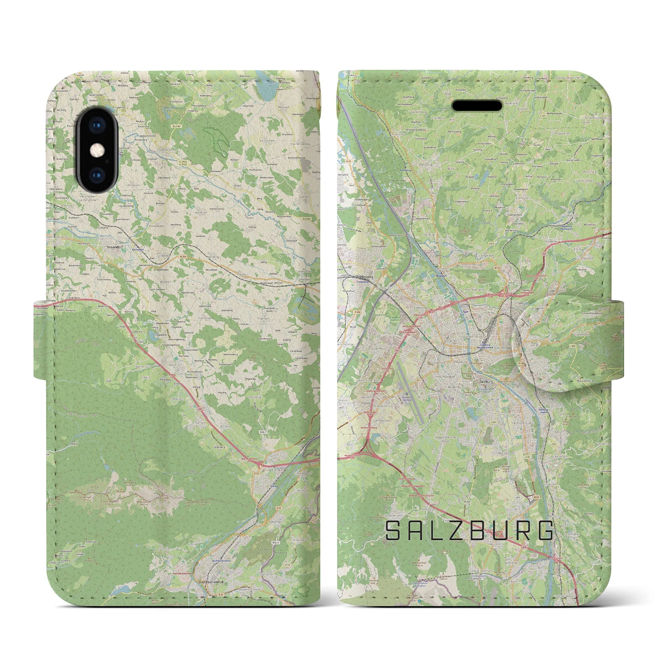 【ザルツブルク】地図柄iPhoneケース（手帳両面タイプ・ナチュラル）iPhone XS / X 用