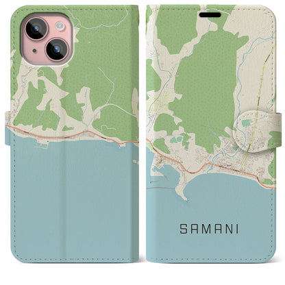 【様似（北海道）】地図柄iPhoneケース（手帳タイプ）ナチュラル・iPhone 15 Plus 用