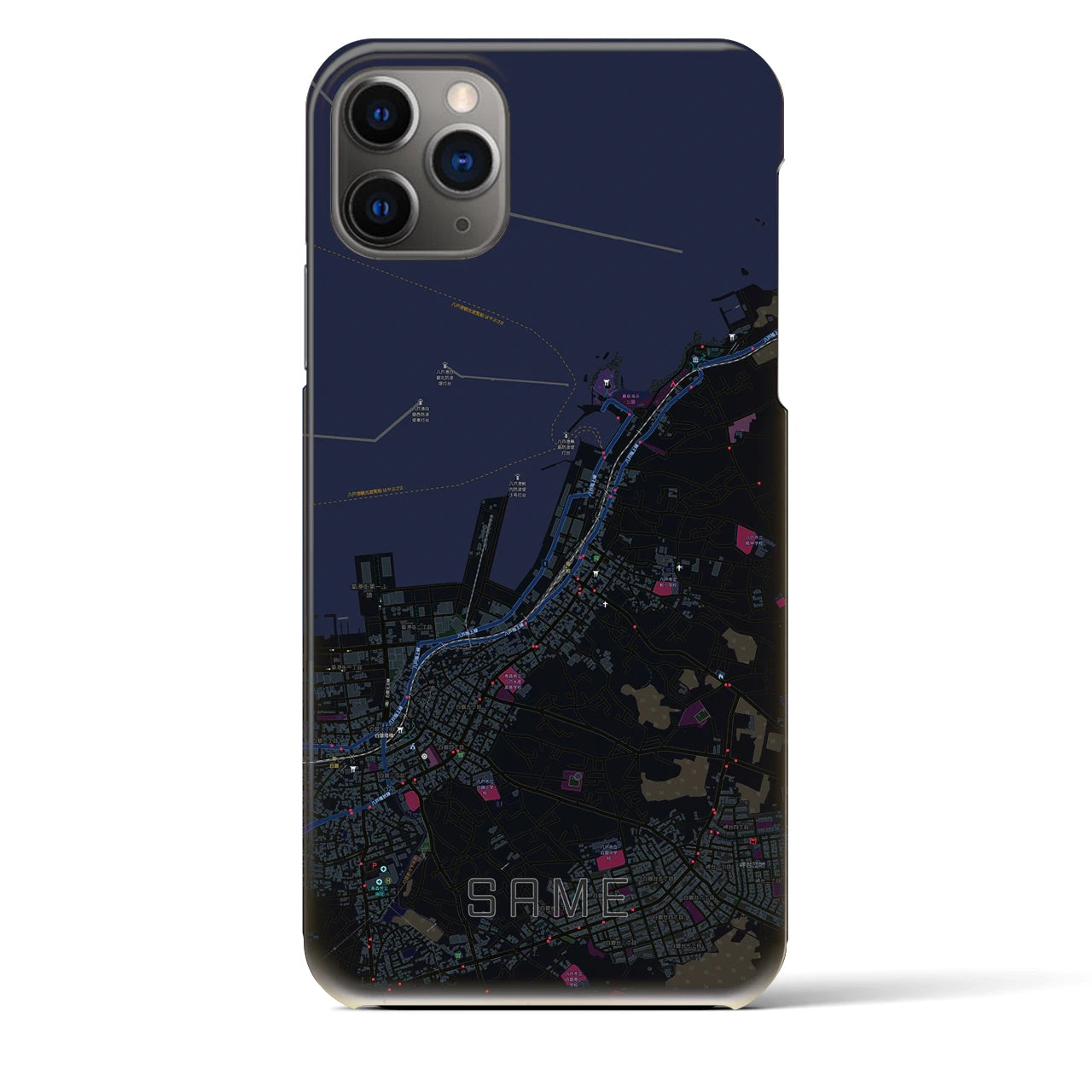 【鮫】地図柄iPhoneケース（バックカバータイプ・ブラック）iPhone 11 Pro Max 用