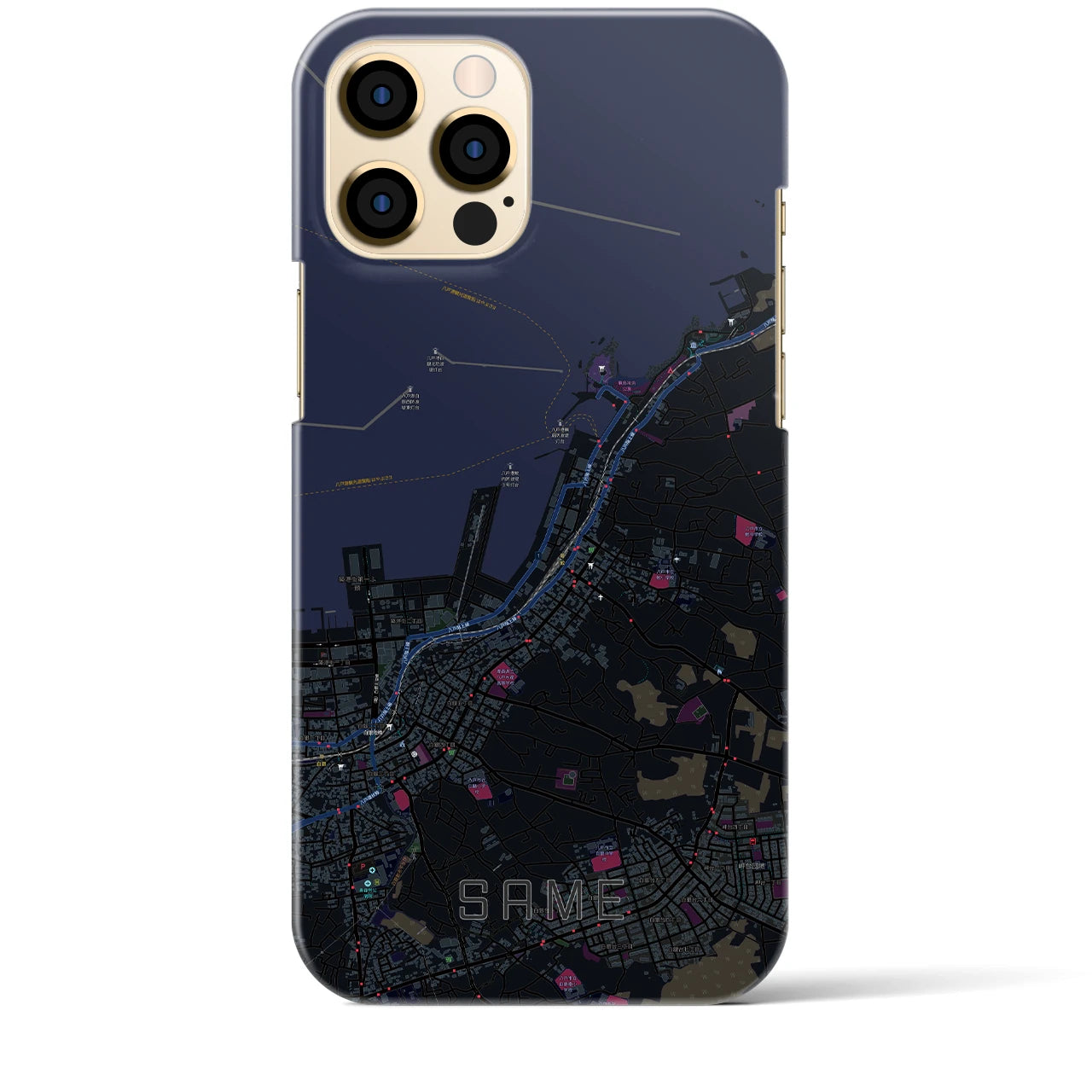 【鮫】地図柄iPhoneケース（バックカバータイプ・ブラック）iPhone 12 Pro Max 用