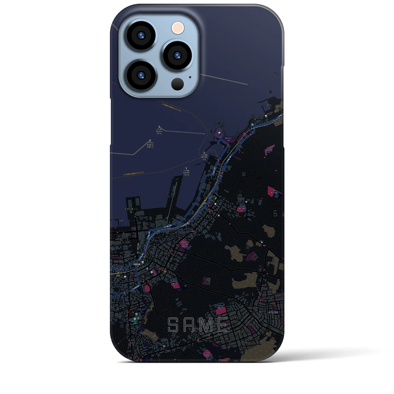 【鮫】地図柄iPhoneケース（バックカバータイプ・ブラック）iPhone 13 Pro Max 用