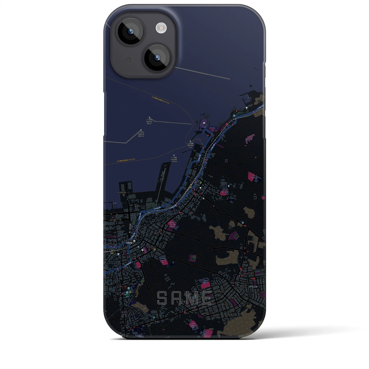 【鮫】地図柄iPhoneケース（バックカバータイプ・ブラック）iPhone 14 Plus 用