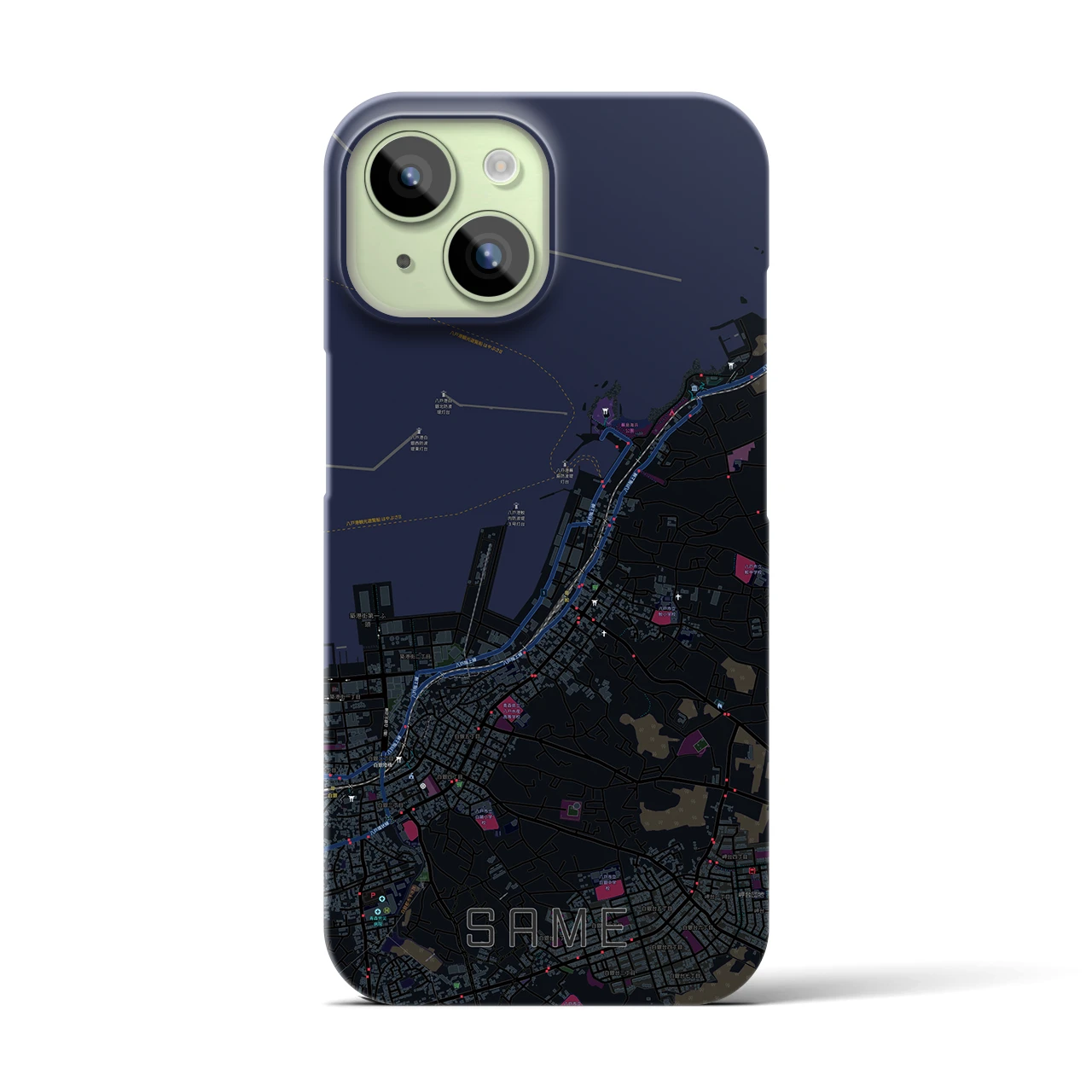 【鮫】地図柄iPhoneケース（バックカバータイプ・ブラック）iPhone 15 用