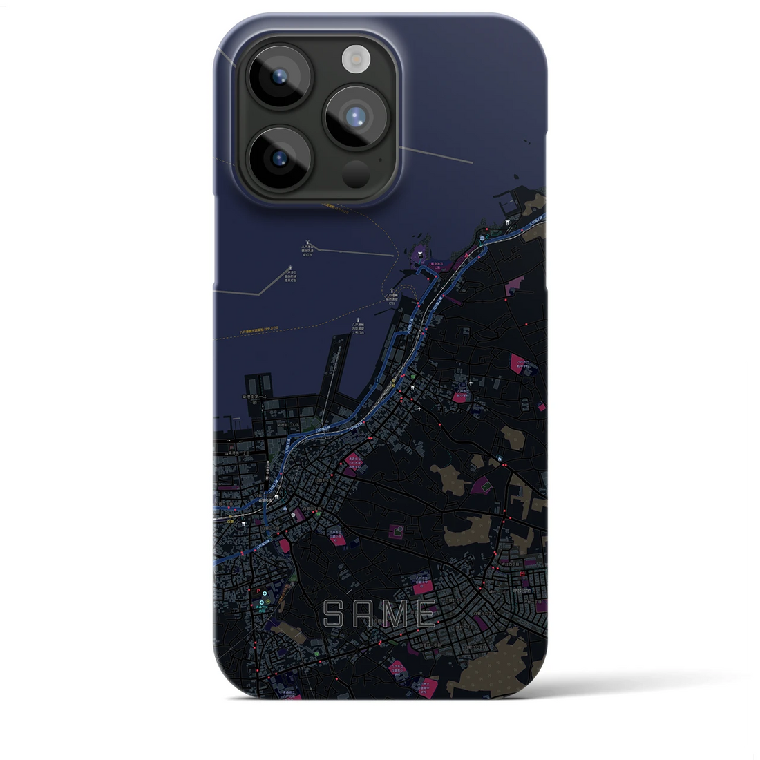 【鮫】地図柄iPhoneケース（バックカバータイプ・ブラック）iPhone 15 Pro Max 用