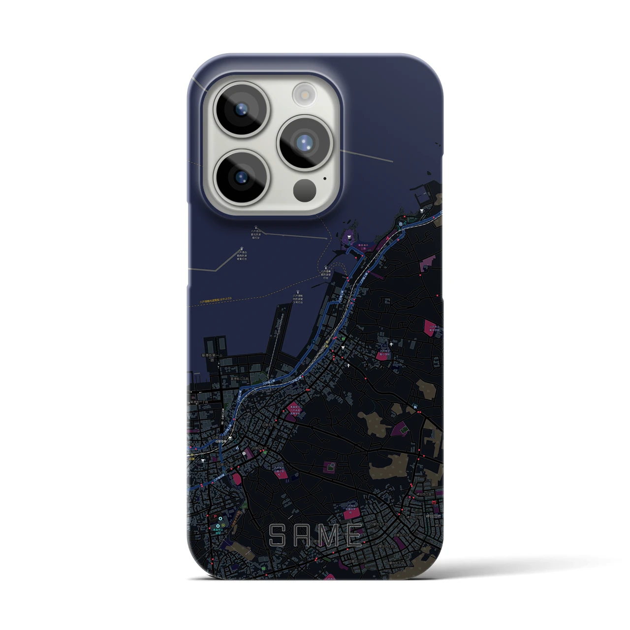 【鮫】地図柄iPhoneケース（バックカバータイプ・ブラック）iPhone 15 Pro 用
