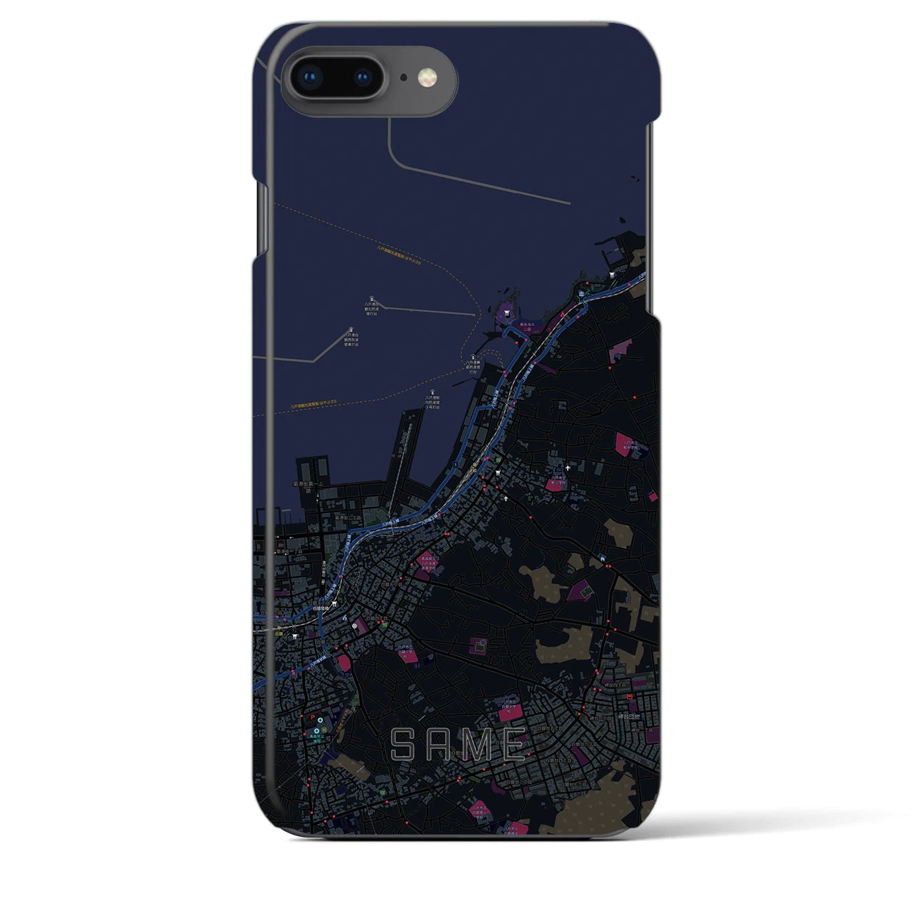 【鮫】地図柄iPhoneケース（バックカバータイプ・ブラック）iPhone 8Plus /7Plus / 6sPlus / 6Plus 用
