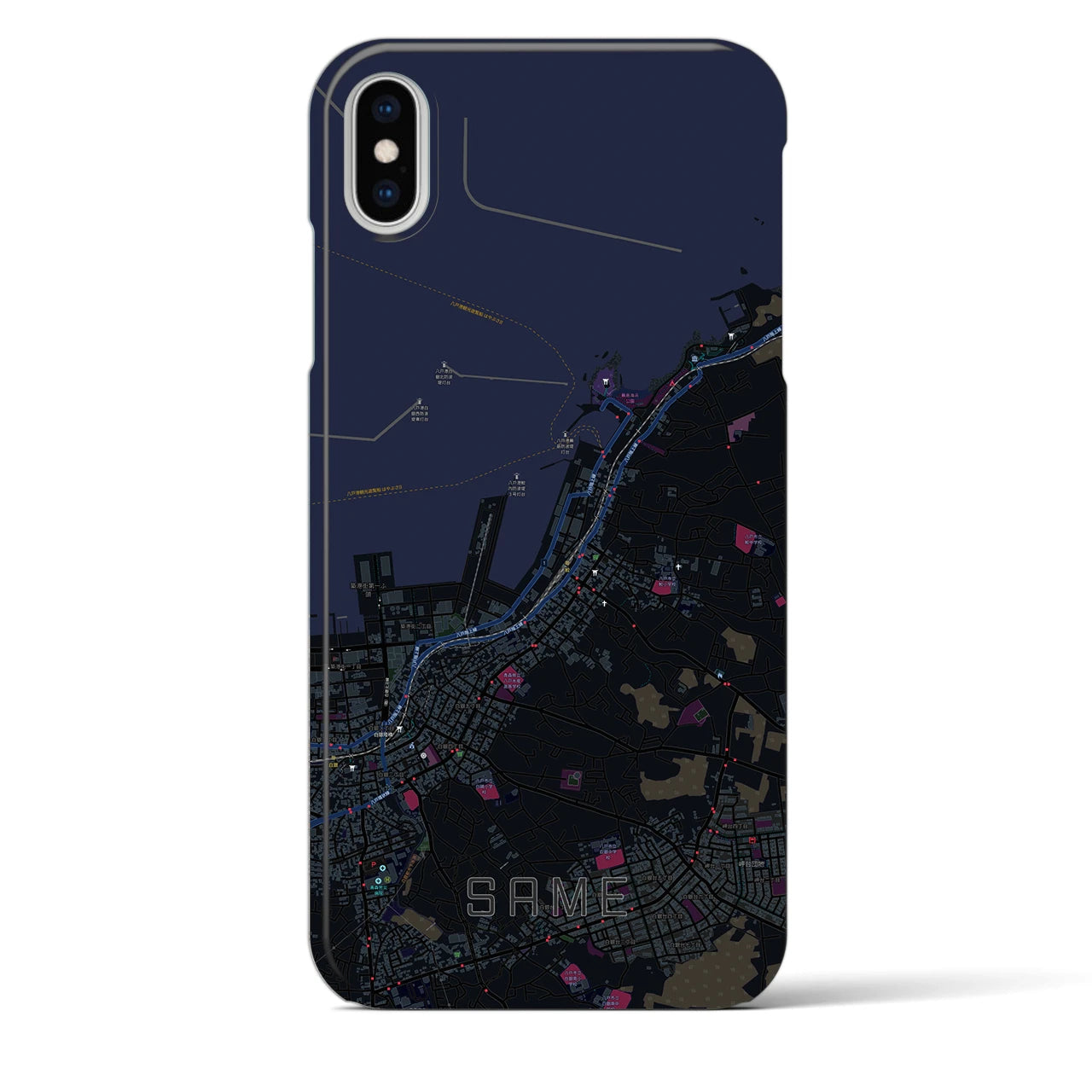 【鮫】地図柄iPhoneケース（バックカバータイプ・ブラック）iPhone XS Max 用