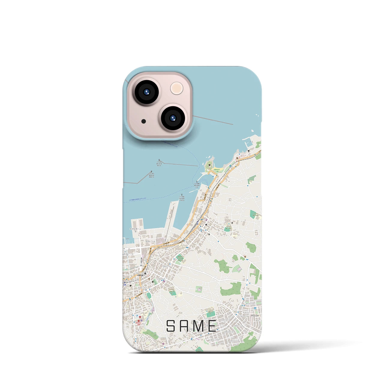 【鮫】地図柄iPhoneケース（バックカバータイプ・ナチュラル）iPhone 13 mini 用