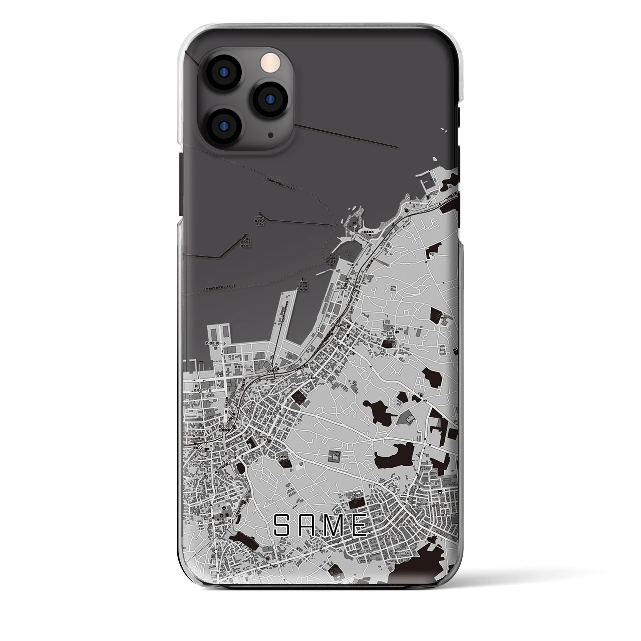 【鮫】地図柄iPhoneケース（クリアタイプ・モノトーン）iPhone 11 Pro Max 用